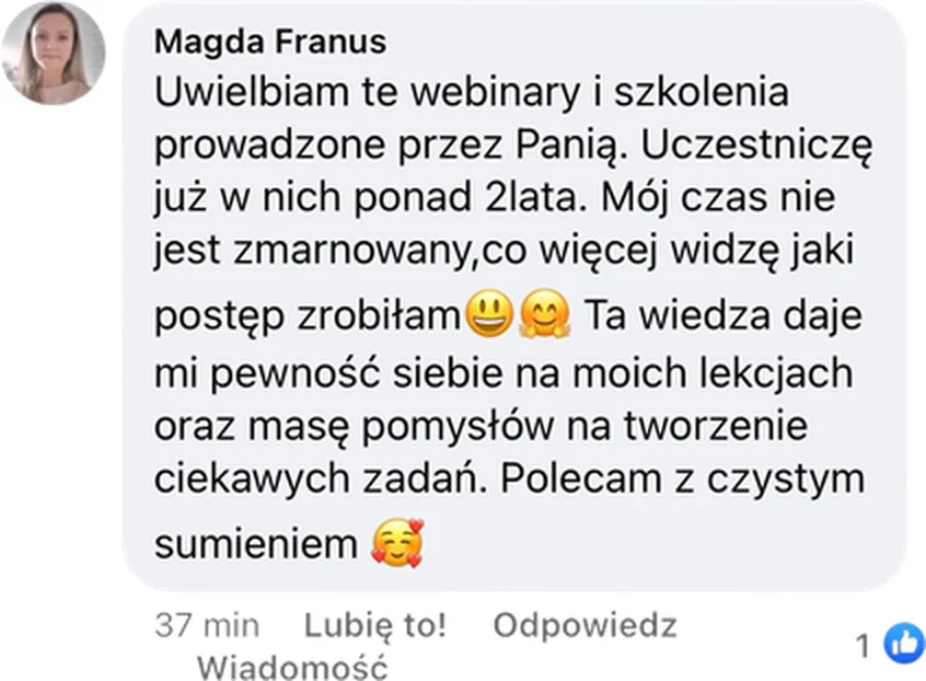 Opinia Elżbiety Mizgalskiej po szkoleniu